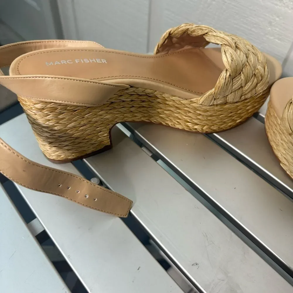 Marc Fisher Steele Jute Raffeta Platform Sandals Size 10 NWOT